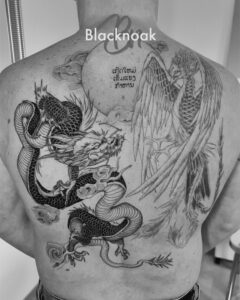tatouage Dragon, phénix & lune - Brumath